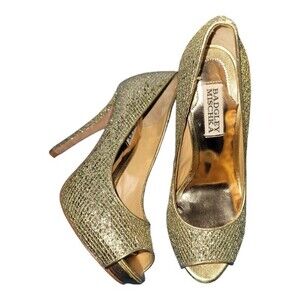 Badgley Mischka Womens Shimmery Platform Pumps Stiletto Heel Metallic Gold 6M
